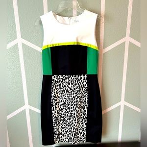 Calvin Klein color block leopard dress